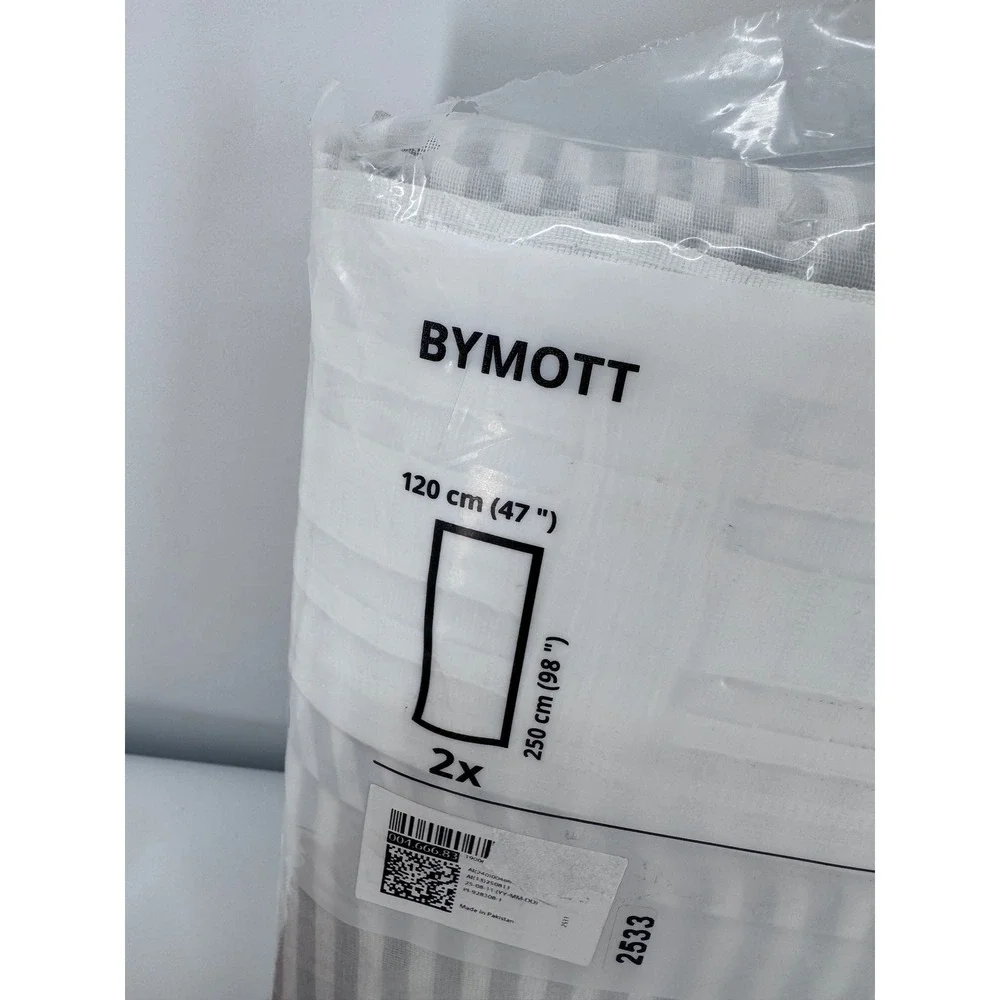 IKEA BYMOTT Curtain‎ Set of 2 47x98 White Grey Striped Panels 4 Panels New